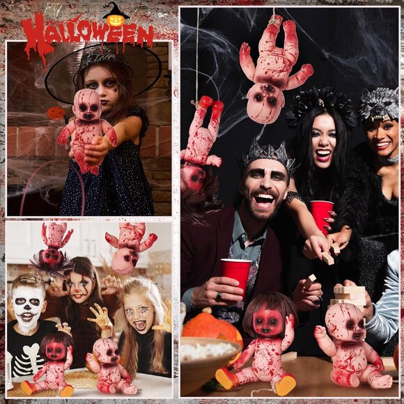 Halloween 4 Pcs Creepy Zombie Rope Hanging Ghost Haunted Dolls Garden Home Decor - Picture 6 of 6